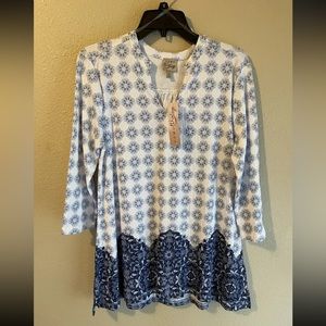 Como Vintage NWT Blue Floral Long Sleeve Blouse S